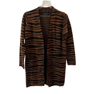 Fortune + Ivy Tiger Knit Open‎ Front Cardigan Women's Small Brown Black NWOT